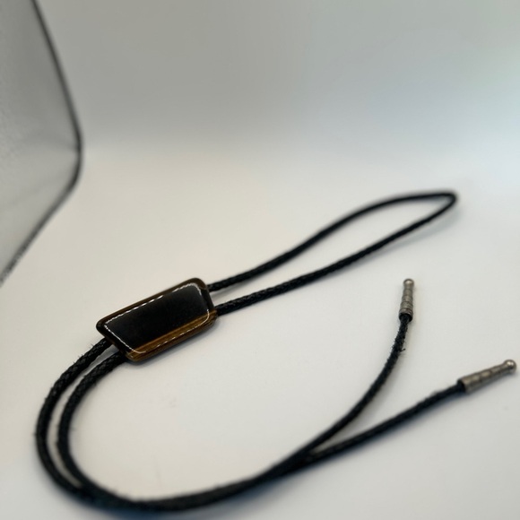 Vintage Bolo Tie Polished Tiger Eye Stone Large  Brown Yellow Braided Cord​​​ - Picture 8 of 11